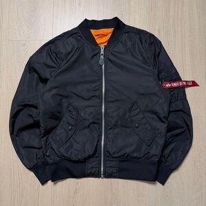 Alpha Industries Lightweight Flyers Jacket MA-1 Mens Medium Black Orange